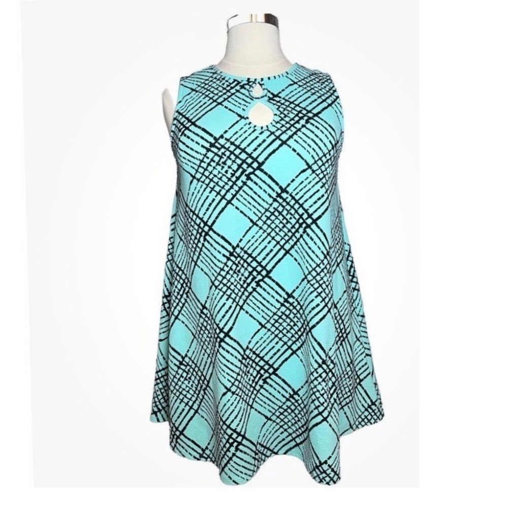 Kaari Blue Women's Dress Sleeveless Blue Black Plaid‎ Size L